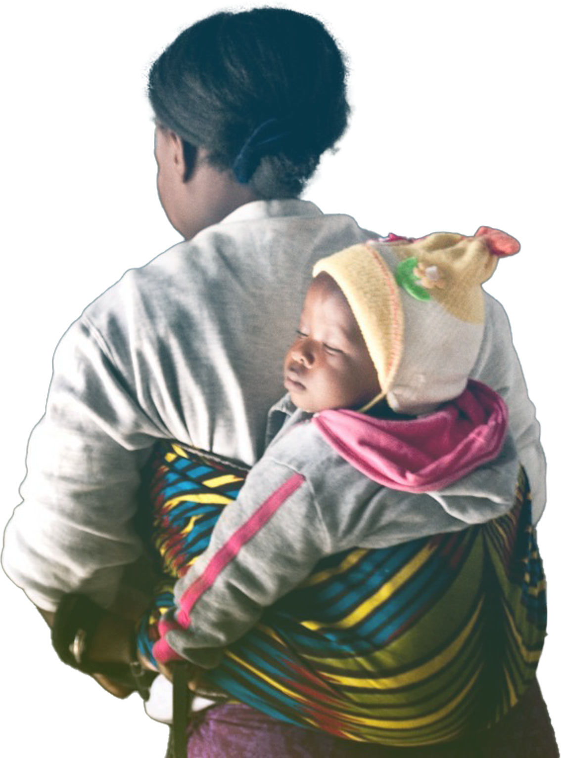 Femme avec enfants sur son dos